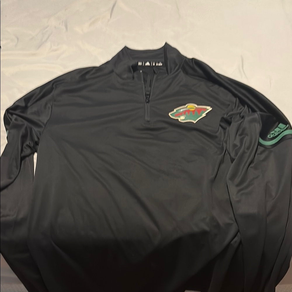 Minnesota Wild Adidas Black Quarter-Zip with Green Logo